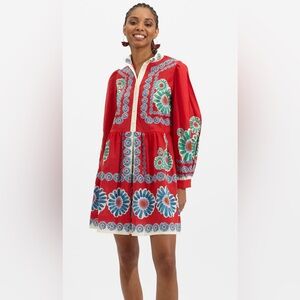 LA Double J Daisy Placée Red Shorty Dress in Muslin Cotton - Size L
